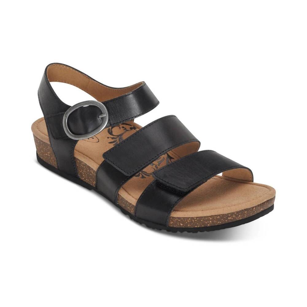 NEW AETREX women's lilly adjustable quarter strap sandal in black cutout